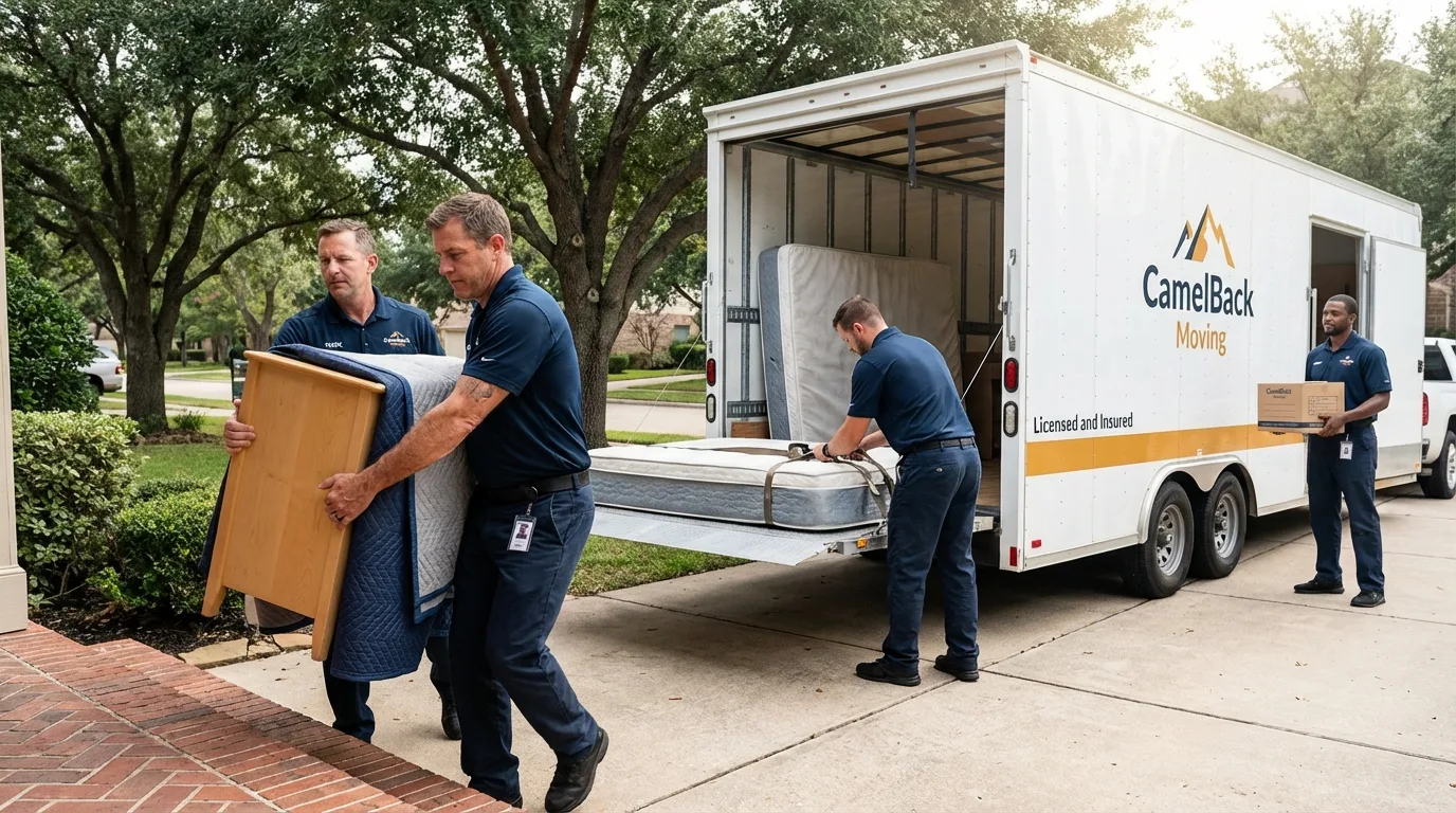 Crew loading residential truck for cross-state move from Castine, ME