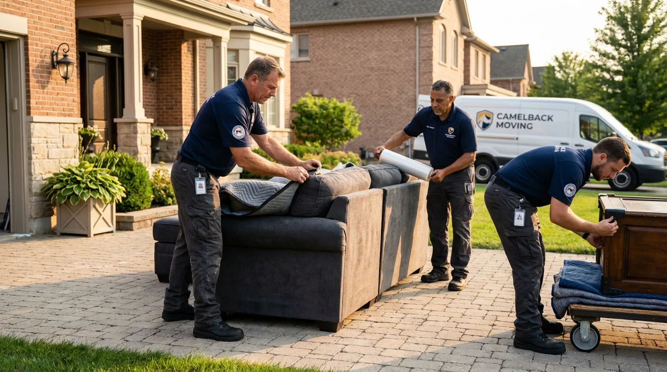 Large estate moving crew wrapping furniture in Castine, ME